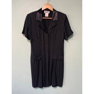 Vintage Wayne Diamond Women's Black Collared‎ Button Up Dress Size 8 Petite